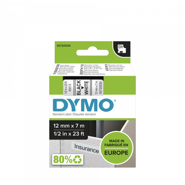 D1 - Cintas Dymo 12mmx7m. Negro/Blanco (S0720530)