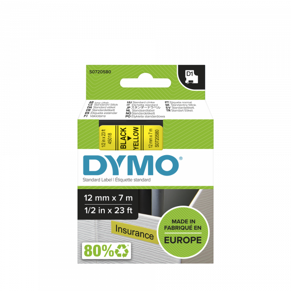 D1 - Cintas Dymo 12mmx7m. Negro/Amarillo